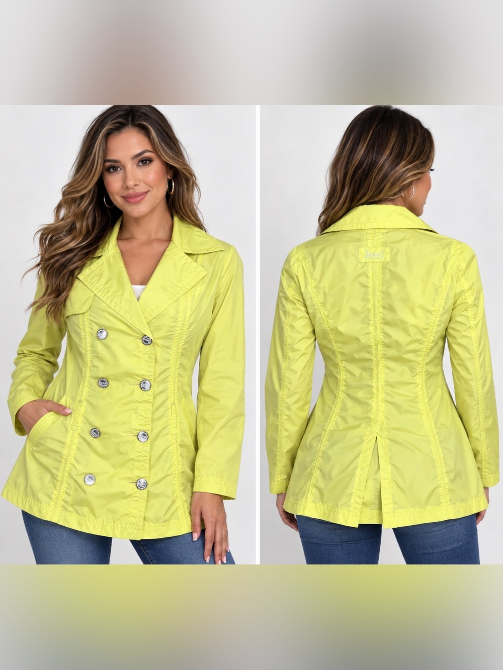 Joujou Women’s XL Lime Yellow Waterproof Double Breasted Rain Jacket